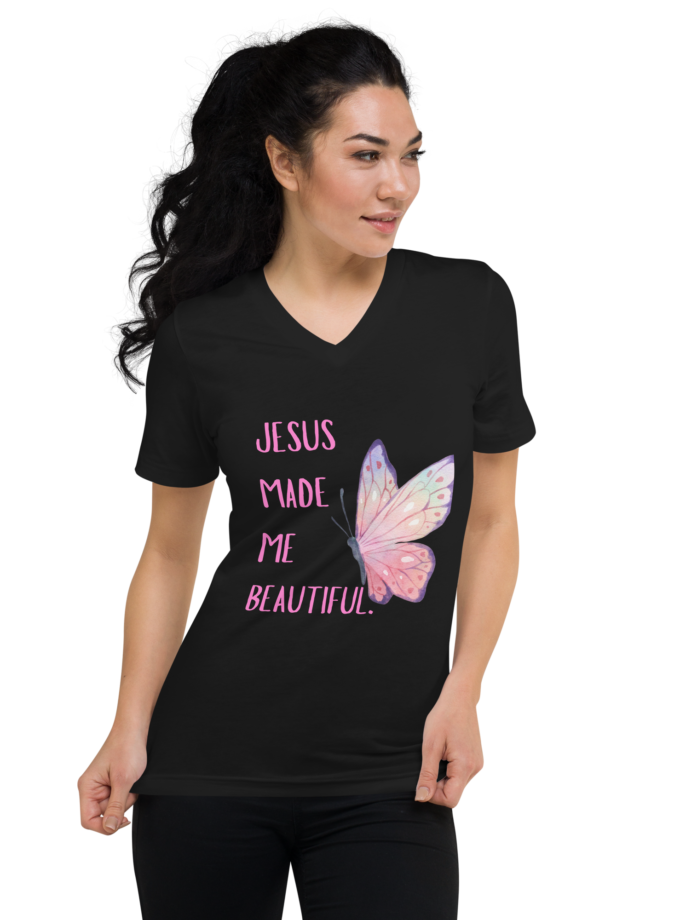 Jesus Made Me Tee-Black-Front